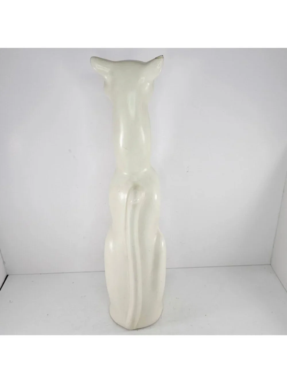 MCM Art Deco Pottery Cat Panther Figurine USA 509 White Ceramic 17.5